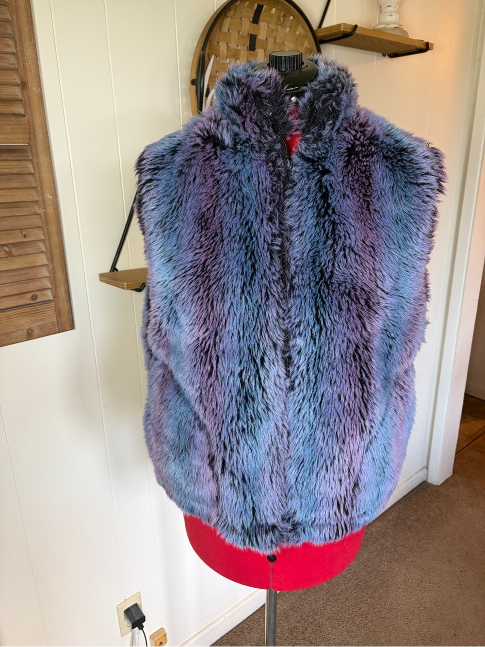 Faux Fur Ombre Vest in Purple and Blue - Women Jackets & Coats